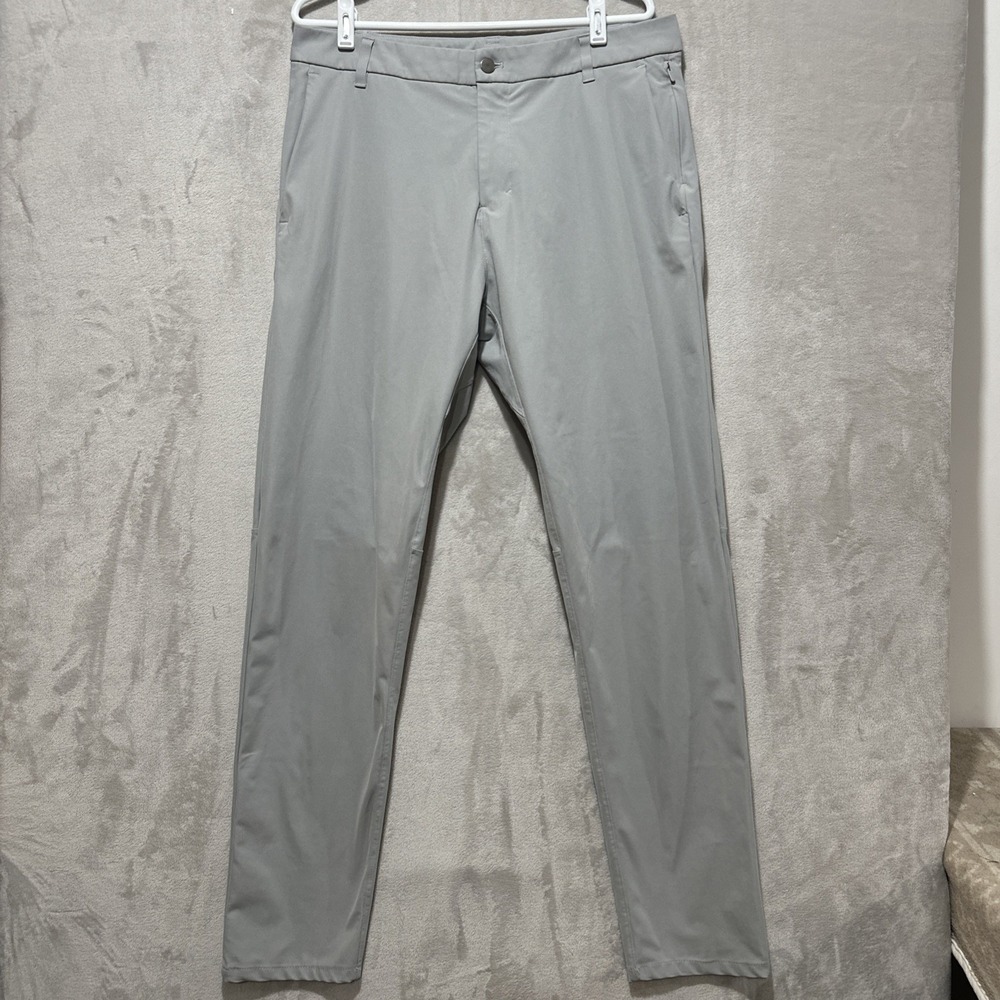 Lululemon Commission Slim-Fit Pant Men's 34 Tall Gray Warpstreme Pockets Logo